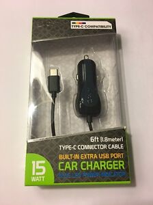 CELLET High Powered Car Charger For USB Type C Devices, 3A, 5 Ft Cord, Black