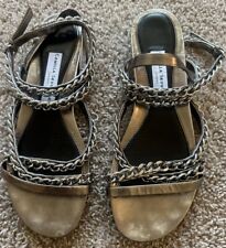 Camilla Skovgaard Womens Chain Link Pewter Metallic Leather Sandals Size 9.5
