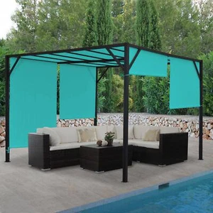 B-Ware Pergola Beja, Garten Pavillon, Stahl-Gestell Schiebedach türkis-blau 4x4m - Bild 1 von 6