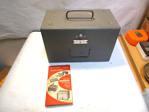 vintage Brumberger 5" Film Reels Chest Metal Carry Case w Brochure & 3 Reel Cans