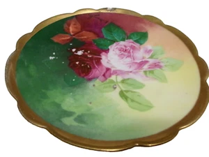 Antique CORONET LIMOGES FRANCE 1910 ROSES PLATE Signed A. Broussillon READ - Picture 1 of 10