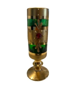 Murano Venetian Emerald Green, 24K Gold Encrusted Jeweled Cordial Sherry Glass - Picture 1 of 3