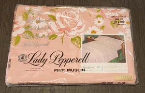 Sábana bajera plana vintage años 60 Lady Pepperell doble rosa margarita - Imagen 1 de 4
