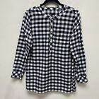 Talbots Womens Blue Gingham Everyday Long Sleeve Button Pocket Office Wear Top M