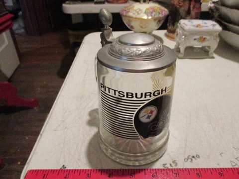 Vintage Pittsburgh Steelers Stein Mug Glass Cover