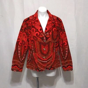 Isaac Mizrahi Paisley Print Red Corduroy 3 Button Front Blazer Coat XL - Picture 1 of 16