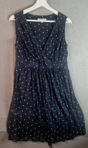 Laura Ashley navy polka dot tea dress, UK14 knee-length, stretch - Picture 1 of 8