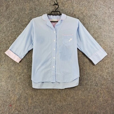 Miss Elaine Pajama Set Women Medium Blue Stripe Button-Up Top Pull-On Pants - Image 1 of 4