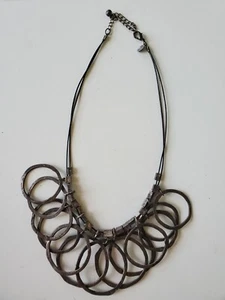 Chico's Necklace Hammered Silvertone Metal Multi Hoop Statement Piece Vtg - Picture 1 of 5