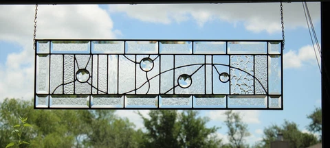 Leaded clear,jewels,beveld stained glass transom, sidelight xl 36 1/2x10 3/8 Cover