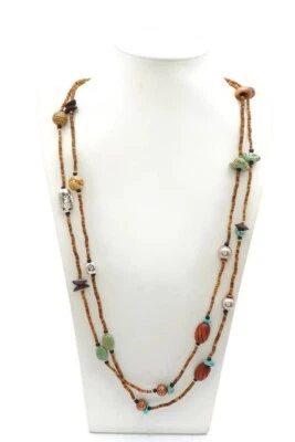 Silpada Sterling Silver 925 Bead Necklace Howlite Jasper Copper Boho N1569 60" - Image 1 of 4