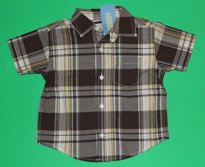 12 18 NUEVO CON ETIQUETAS Gymboree KING OF THE JUNGLE Marrón Amarillo Cuadros Botón CAMISETA Top Niños Foto 1 de 2