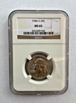 1946 S 25C Quarter 90% Silver MS 65 NGC - Image 1 of 4