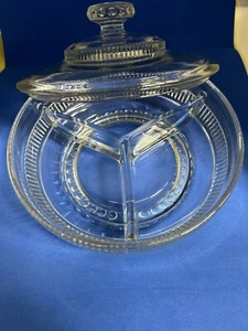 Vintage Glas 8" Rund Klarglas 3-teilig Geteilt Relish Süßigkeitenschale mit Deckel - Bild 1 von 1