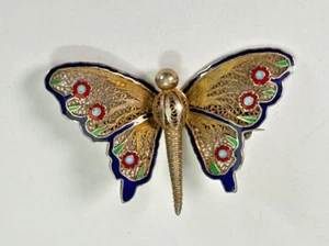 Vintage Topasio 925 Sterling Silber Portugal goldfarben bunt Emaille Schmetterling - Bild 1 von 6