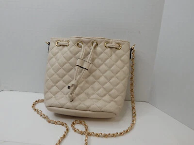 Poppy Quilted Crossbody Shoulder Purse Drawstring Bucket Bag Messenger - Beige - Image 1 of 3