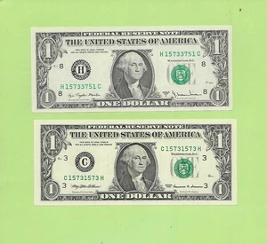 '1573 375 & 1573 1573' .. MATCHING (2) .. UNCIRC $1 RADAR & REPEATER NOTES - Picture 1 of 2