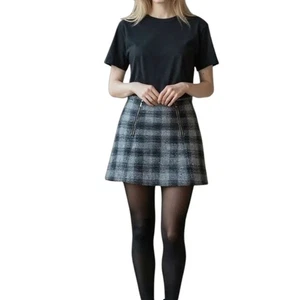 Kenar Plaid Wool Blend Mini Skirt size 2 lined preppy dark Academia Stylish Zips - Picture 1 of 8