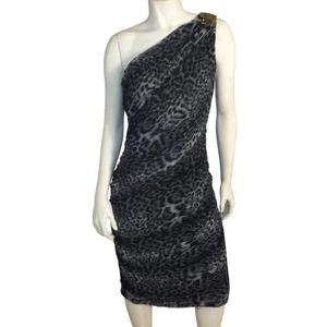 TADASHI SHOJI Abendkleid, XL, grau Animal Print, mit Schmucksteinen besetzt One Shoulder, gerafft - Bild 1 von 15