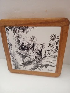 Vintage selten/rarität Koala 6" Fliesenuntersetzer im Holzrahmen, hergestellt in Sri Lanka - Bild 1 von 5