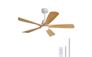 BOJUE 52” Outdoor Ceiling Fan w/ Lights & Remote, 5 Blade Wood, Dimmable - Picture 1 of 3