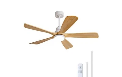 BOJUE 52” Outdoor Ceiling Fan w/ Lights & Remote, 5 Blade Wood, Dimmable - Image 1 of 3