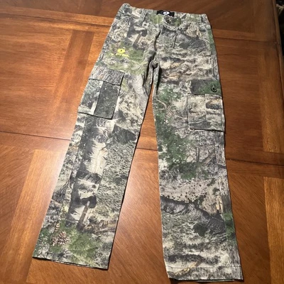 Calça Mossy Oak masculina 10/12 L camuflagem carga poliéster caça ao ar livre em excelente estado usado - Imagem 1 de 4
