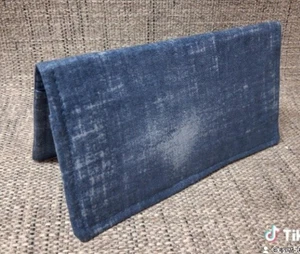 DENIM LOOK Tela Chequera Cubierta Billetera Tarjeta de Débito Registro Hecho a Mano - Imagen 1 de 3