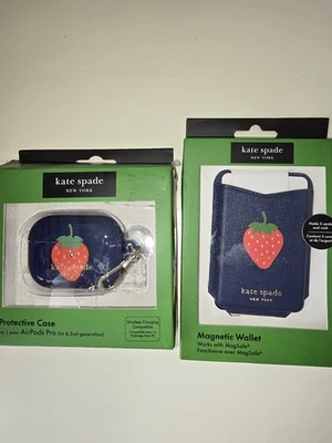 Cartera magnética Kate Spade X Target y estuche Airpod Pro azul con fresa RARO Foto 1 de 3