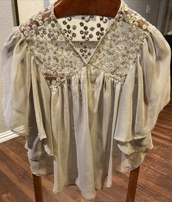 Cárdigan largo boho vintage Y2K Cecico para mujer gris con volantes talla MEDIANA Foto 1 de 4