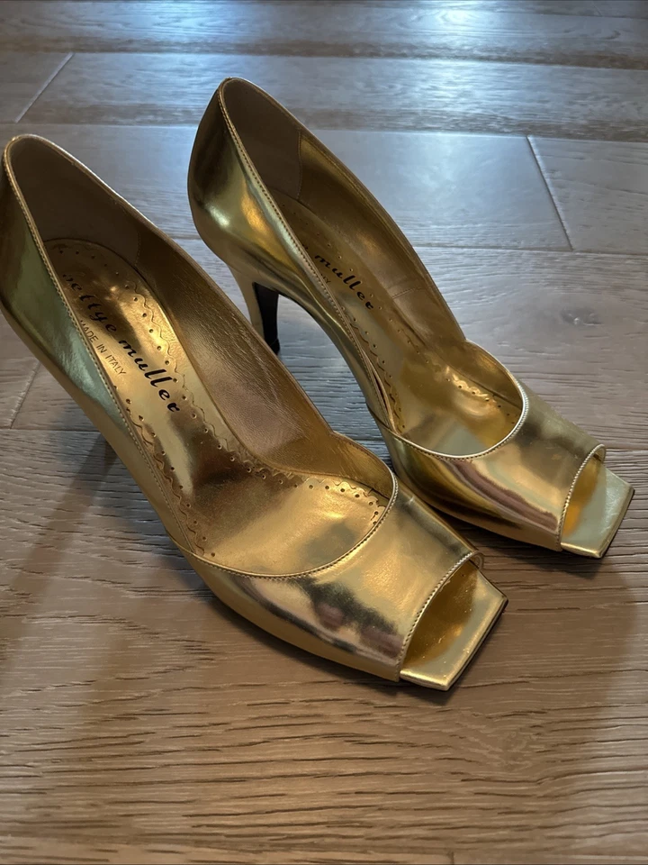 Туфли на каблуке Bettye Muller золотистая кожа с открытым носком 3 дюйма - размер 39,5 - Изображение 1 из 4