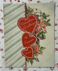 Vintage 1940s Valentine Hearts and Day Lilies French Fold Greeting Card - Picture 1 of 3