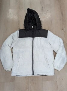 Chaqueta de invierno para hombre Aeropostale remezclada blanca negra con capucha cremallera completa talla M - Imagen 1 de 3