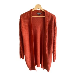 A Love Story Cardigan Women M Rusty Orange Cable Knit Open Front Chunky Boho - Picture 1 of 6