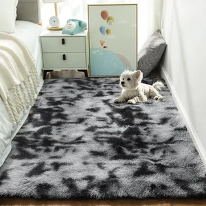 Tie-Dyed Black&Grey Area Rugs for Bedroom Living Room, Fluffy Shag Fuzzy Carp... - Picture 1 of 7