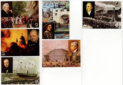 6 x Shell Great Britons cards 1972 - Queen Victoria, Elgar, Brunel, Churchill et - Image 1 of 2