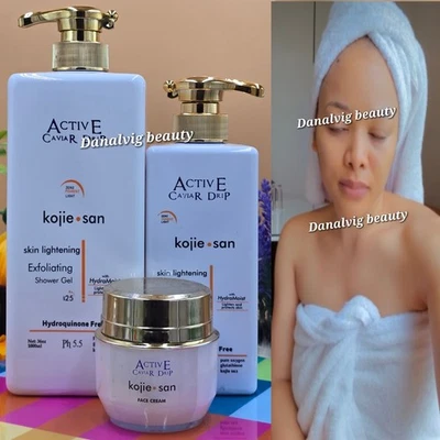3 pcs. ACTIVE Caviar Kojie San  Lotion,Shower Gel. FACE CREAM,  💯 Organic  - Image 1 of 3