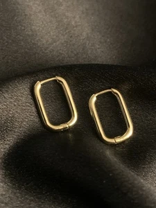Stainless Steel Minimalist Rectangle Huggie Hoop Earrings Casual & Formal Wear - Picture 1 of 4