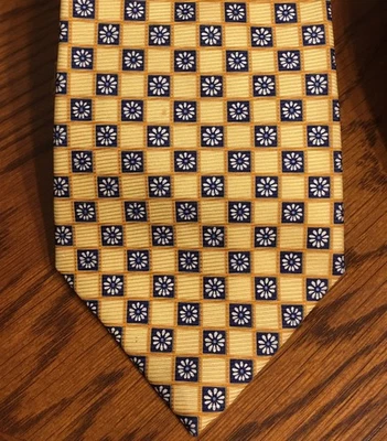 Corbata Claybrooke 100% Seda Amarillo Sol Geométrica Flor Botones Cuadros 59" 3.75" Foto 1 de 4