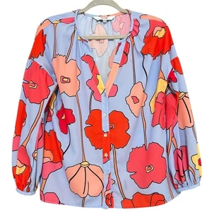 Crosby by Mollie Burch Floral Pop Art Blouse XS Multicolor Poppy Print Button - Picture 1 of 6