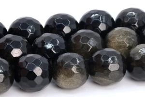 Cuentas redondas micro facetadas de obsidiana dorada natural grado AAA 5-6/7-8/10/11-12 MM - Imagen 1 de 4