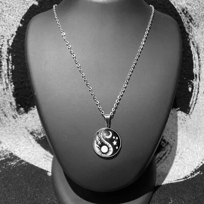 Unisex Stainless Steel Hot Sun Moon & Stars Yin Yang Cabochon Pendant Necklace - Image 1 of 4