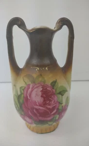 Antique Hand Painted Rose Urn Double Handle Vase porcelain floral  cottage core - Picture 1 of 10