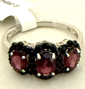 Anello JTV DK Sterling Rhodolite Granato 1,96CT e Spinello Nero Taglia 9 Nuovo con etichette - Foto 1 di 3