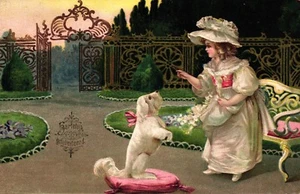 Mädchen mit Hund, Prägekarte, 1906 - Picture 1 of 2