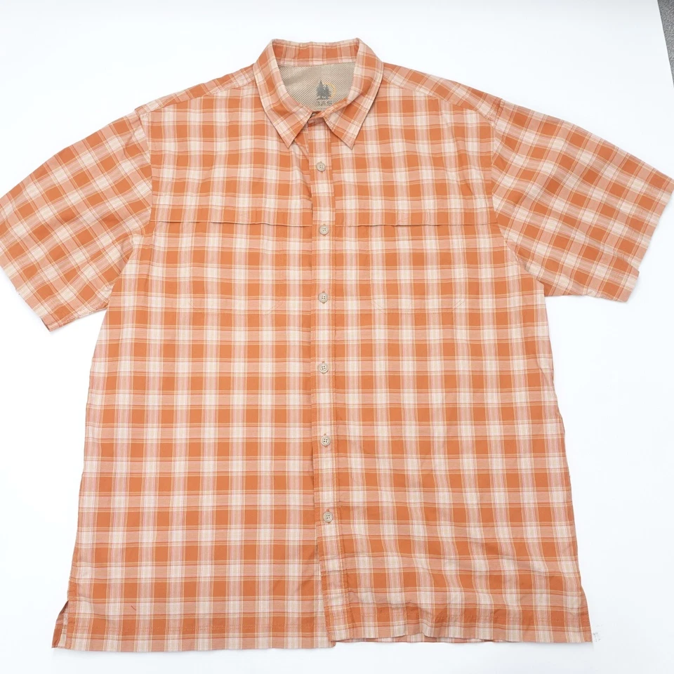 G.H. Bass & Co. Fishing Shirt Men's Large Orange Plaid Mesh Lined Button-Up - Image 1 of 4