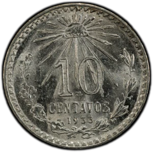 1933-M MEXICO 10 CENTAVOS PCGS MS65 POP 10+16! (59887) - Picture 1 of 2