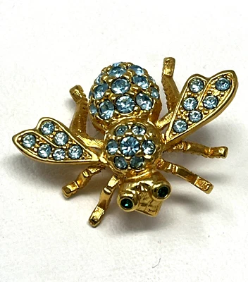 Broche de abeja Joan Rivers piedras azules turquesa ojos verdes esmeralda 1 x 1,25" Foto 1 de 4