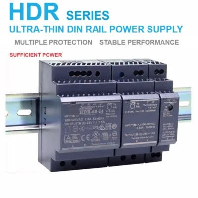 Fonte de alimentação de comutação tipo trilho ultrafino HDR 72W transformador DC industrial 12V - Imagem 1 de 4