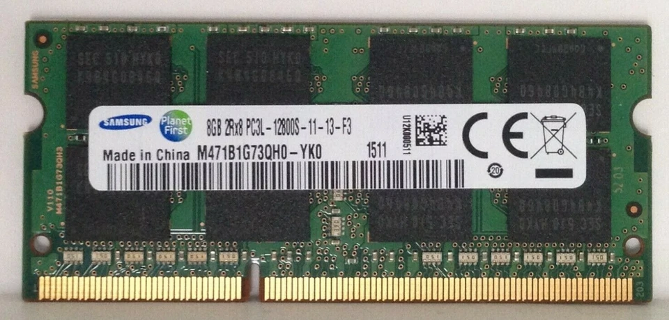 Samsung 8GB 2Rx8 PC3L-12800S DDR3 1600MHz SDRAM M471B1G73QH0-YK0 Laptop - Image 1 of 1